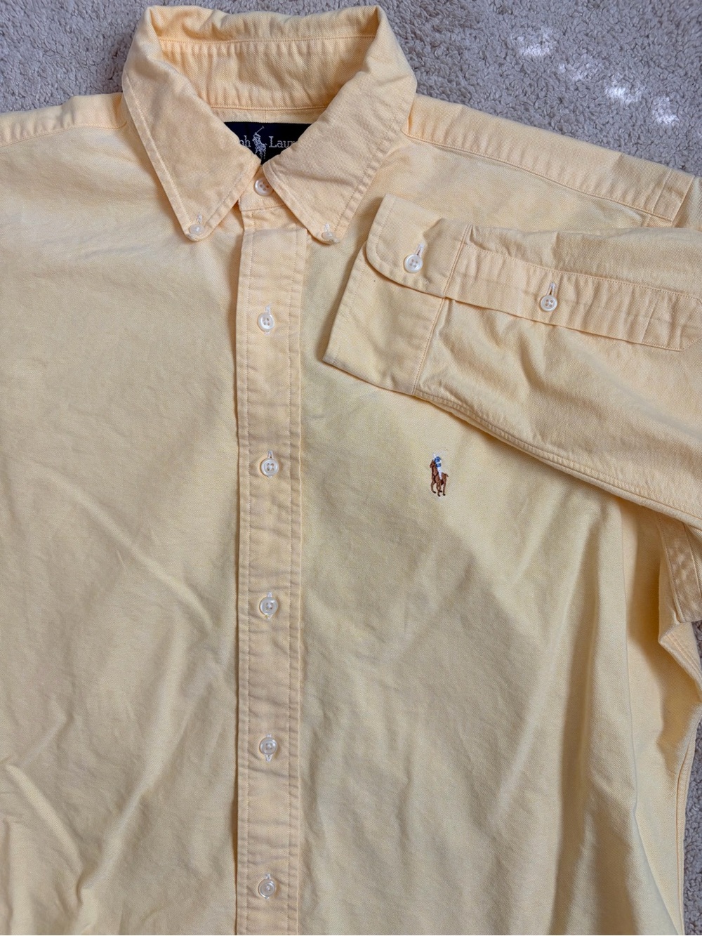 Ralph Lauren Yarmouth Cotton Oxford Solid Button-Down Shirt Yellow Sz 15.5 x 35